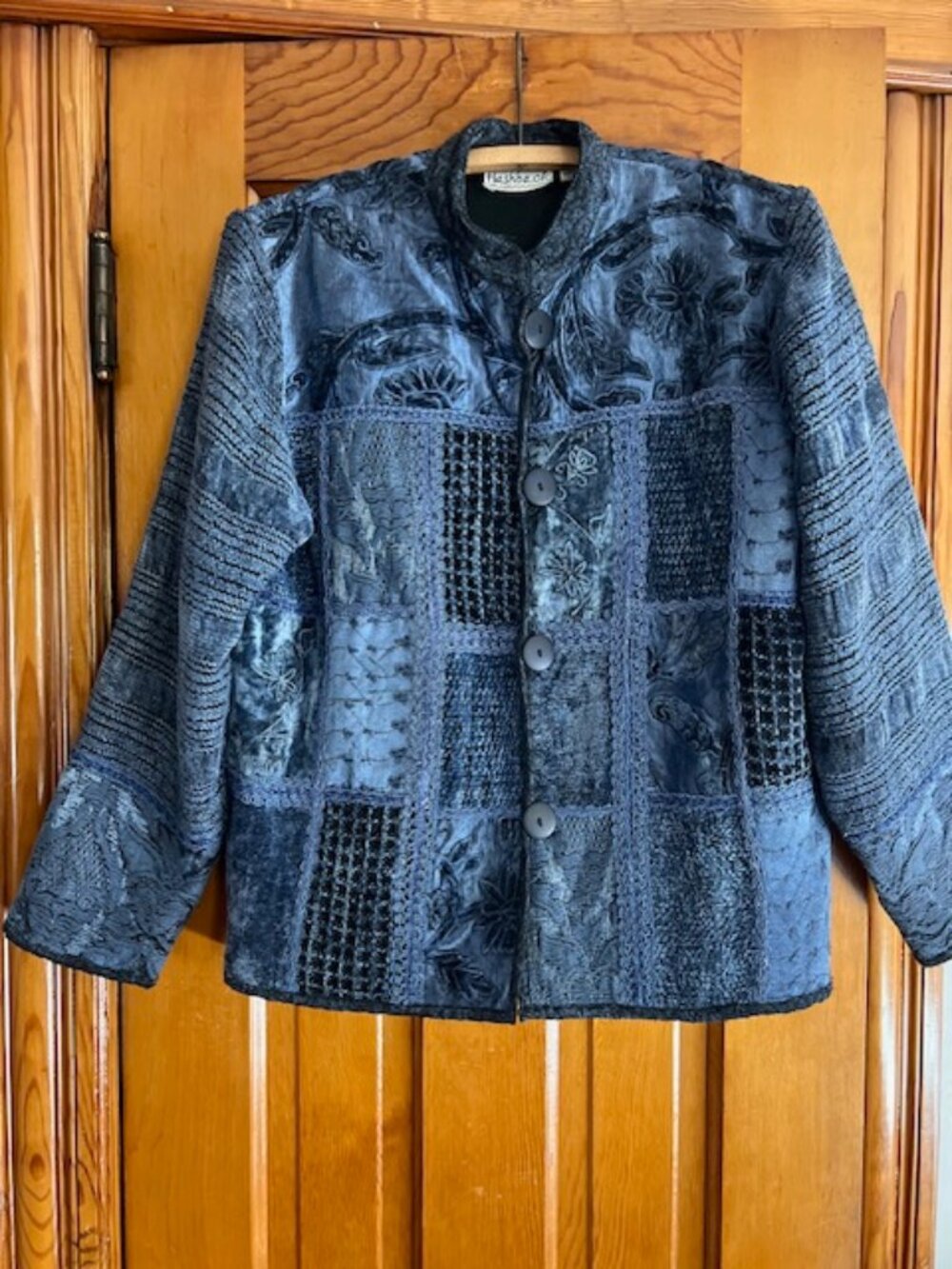 VTG Flashback Tapestry Blue Patchwork  Button Down Jacket Woman's Small